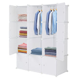 HAOYYE 12 Cube Modular Closet Organizer with Hanging Rod, Stackable Plastic Storage Shelves, Customizable DIY Wardrobe Cabinet for Bedroom Entryway Office